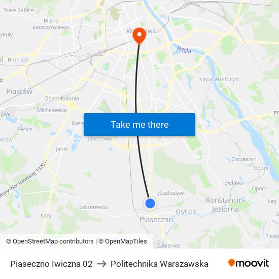 Piaseczno Iwiczna 02 to Politechnika Warszawska map