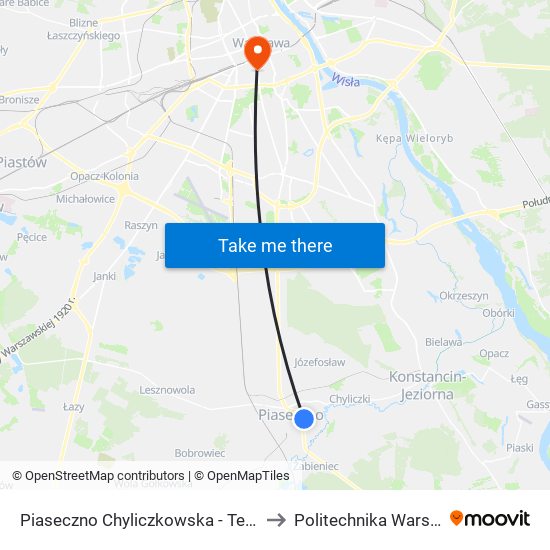 Piaseczno Chyliczkowska-Technikum to Politechnika Warszawska map