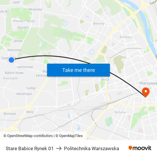 Stare Babice Rynek to Politechnika Warszawska map