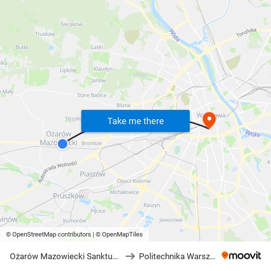 Ożarów Mazowiecki Sanktuarium to Politechnika Warszawska map