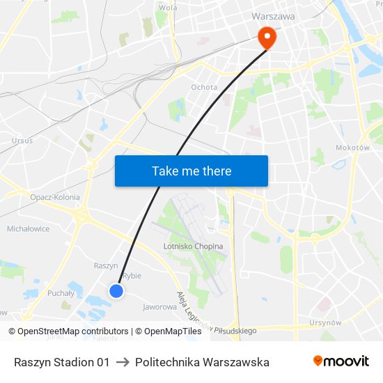 Raszyn Stadion 01 to Politechnika Warszawska map