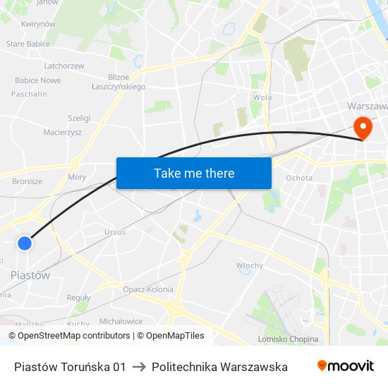 Piastów Toruńska 01 to Politechnika Warszawska map