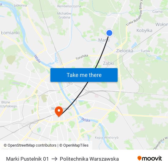 Marki Pustelnik 01 to Politechnika Warszawska map