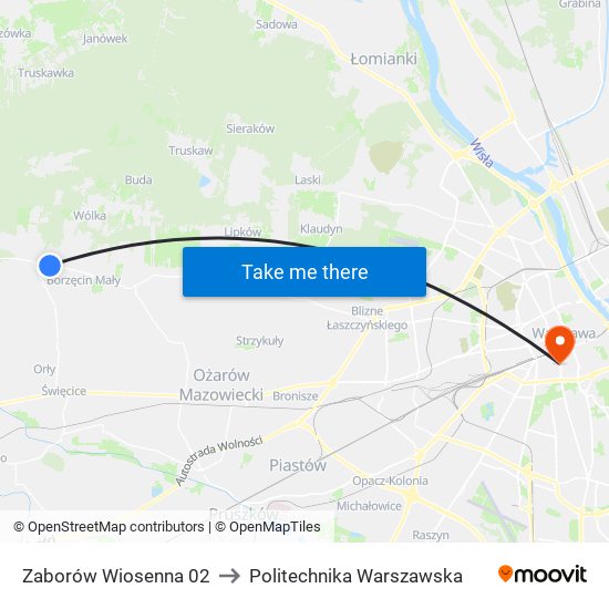 Zaborów Wiosenna 02 to Politechnika Warszawska map