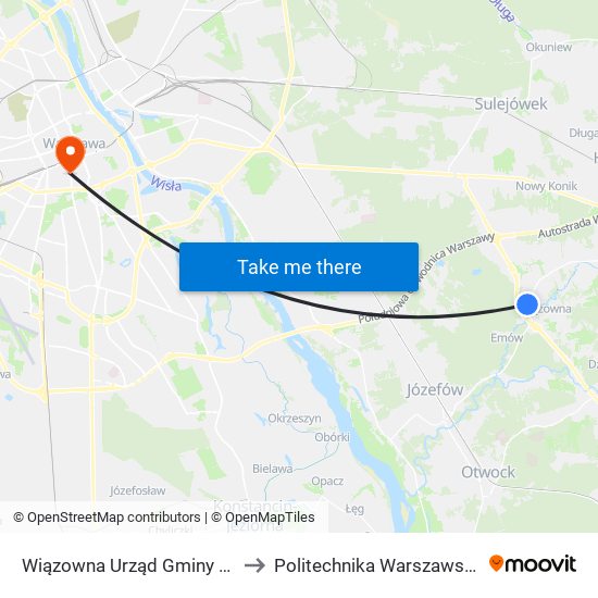 Wiązowna Urząd Gminy to Politechnika Warszawska map