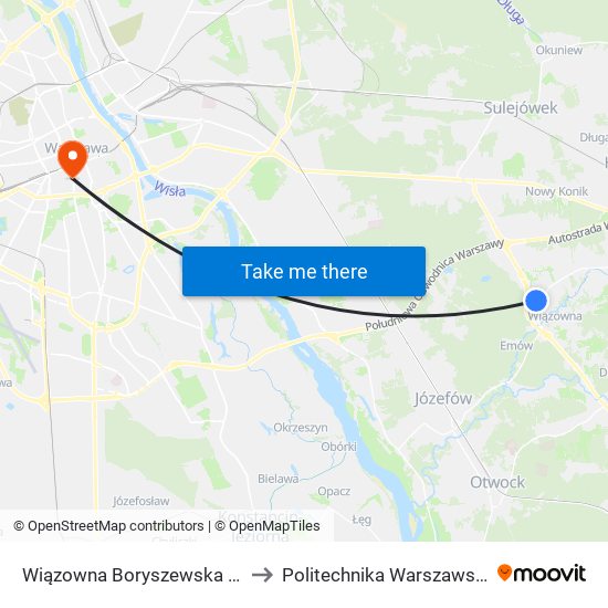 Wiązowna Boryszewska to Politechnika Warszawska map