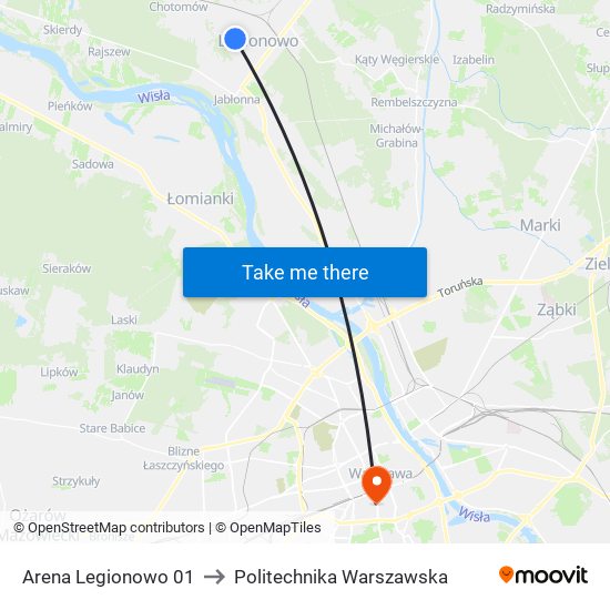 Arena Legionowo 01 to Politechnika Warszawska map
