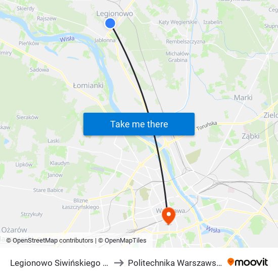 Legionowo Siwińskiego 01 to Politechnika Warszawska map