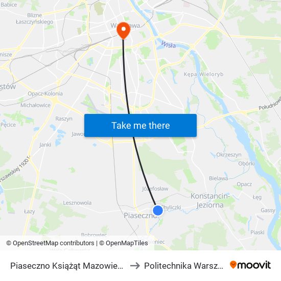 Piaseczno Książąt Mazowieckich 02 to Politechnika Warszawska map