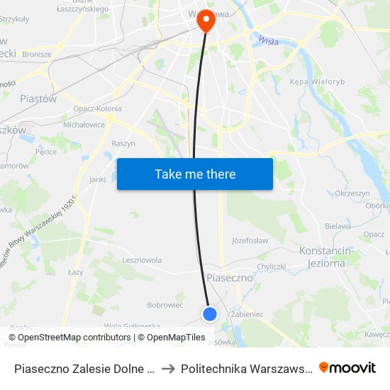 Piaseczno Zalesie Dolne 01 to Politechnika Warszawska map