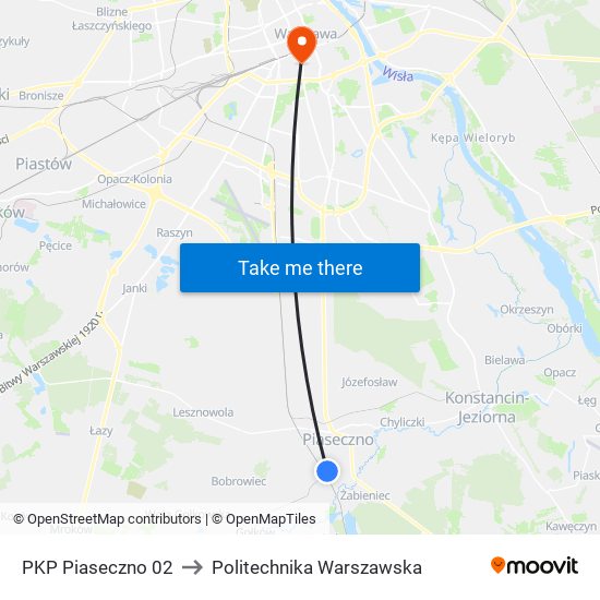 PKP Piaseczno 02 to Politechnika Warszawska map