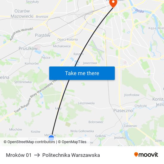 Mroków to Politechnika Warszawska map