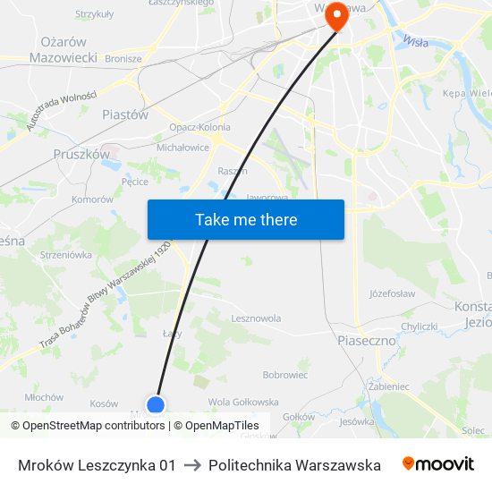 Mroków Leszczynka to Politechnika Warszawska map