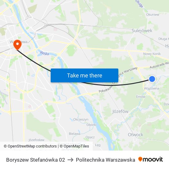 Stefanówka to Politechnika Warszawska map