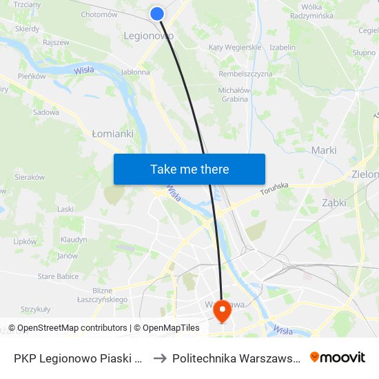 PKP Legionowo Piaski 01 to Politechnika Warszawska map