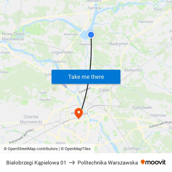 Białobrzegi Kąpielowa 01 to Politechnika Warszawska map