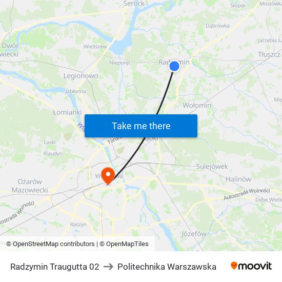 Radzymin Traugutta to Politechnika Warszawska map