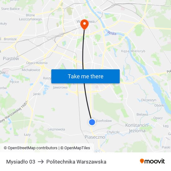 Mysiadło 03 to Politechnika Warszawska map