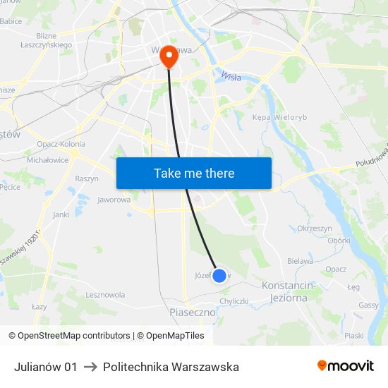 Julianów 01 to Politechnika Warszawska map