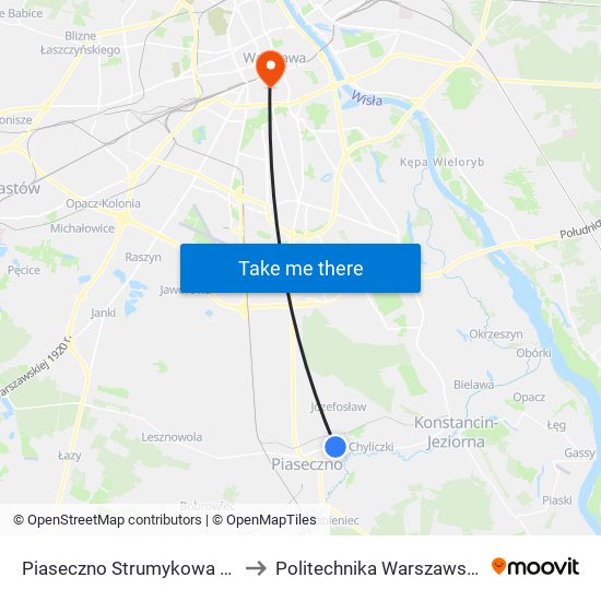 Piaseczno Strumykowa 01 to Politechnika Warszawska map