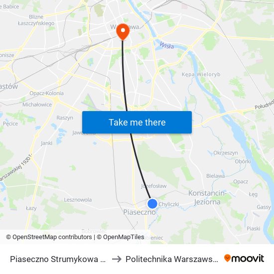 Piaseczno Strumykowa 02 to Politechnika Warszawska map