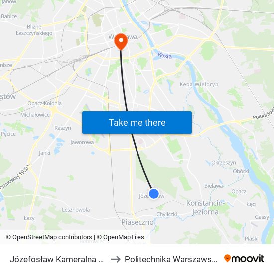 Józefosław Kameralna 02 to Politechnika Warszawska map