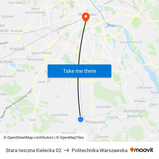 Stara Iwiczna Kielecka 02 to Politechnika Warszawska map