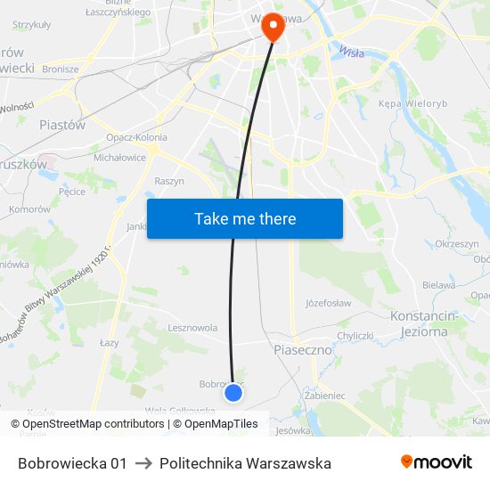 Bobrowiecka to Politechnika Warszawska map