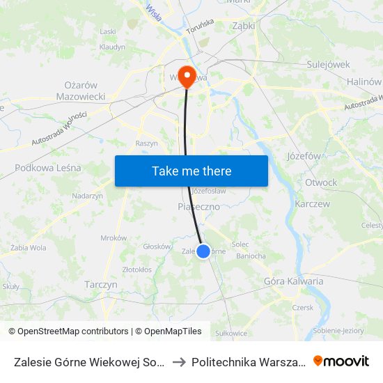 Zalesie Górne Wiekowej Sosny 01 to Politechnika Warszawska map