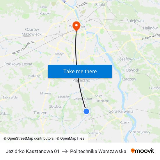 Jeziórko Kasztanowa 01 to Politechnika Warszawska map