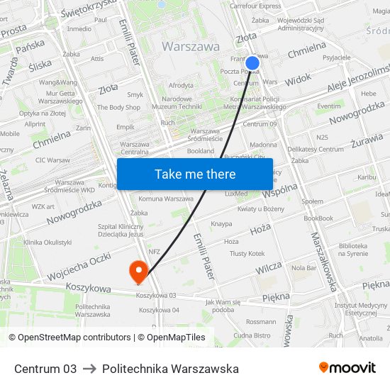 Centrum 03 to Politechnika Warszawska map