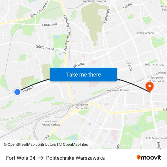 Fort Wola 04 to Politechnika Warszawska map