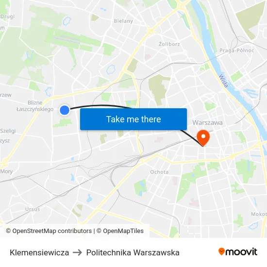 Klemensiewicza to Politechnika Warszawska map