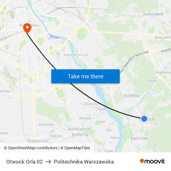 Otwock Orla 02 to Politechnika Warszawska map