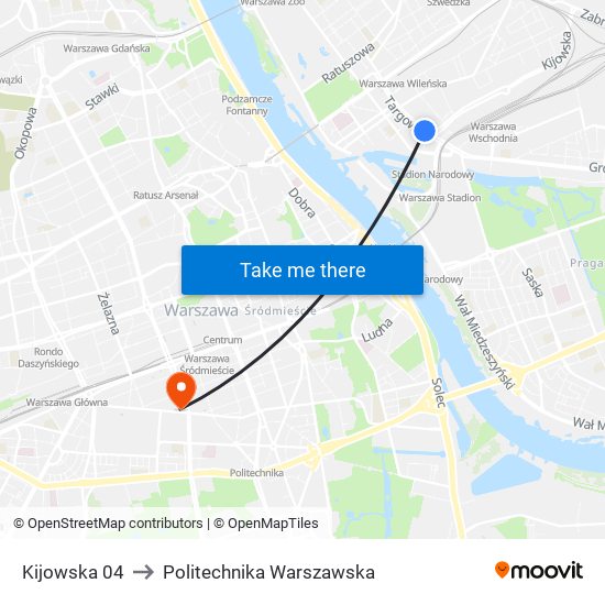 Kijowska 04 to Politechnika Warszawska map