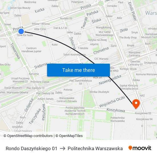 Rondo Daszyńskiego to Politechnika Warszawska map