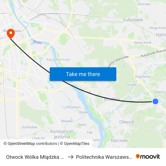 Otwock Wólka Mlądzka 04 to Politechnika Warszawska map