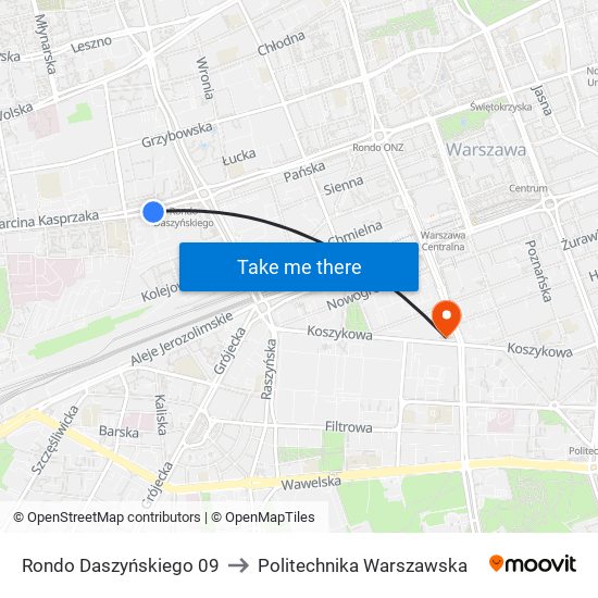 Rondo Daszyńskiego 09 to Politechnika Warszawska map