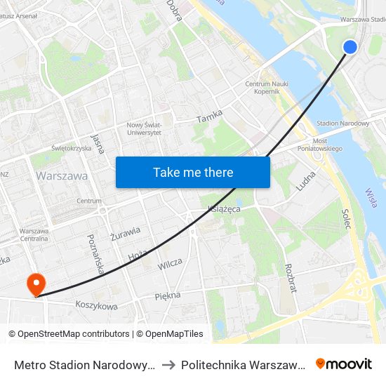 Metro Stadion Narodowy 07 to Politechnika Warszawska map