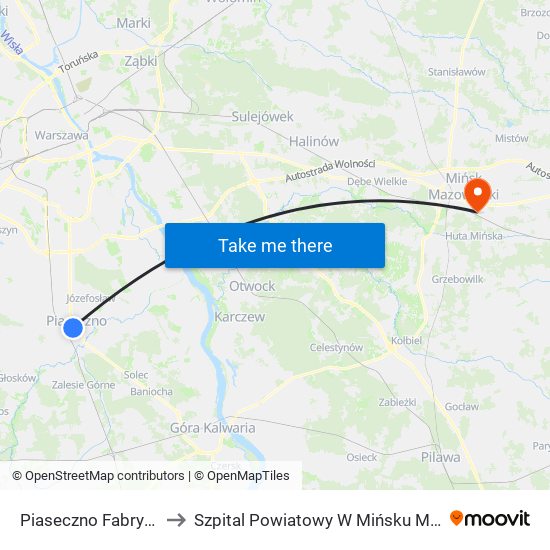 Piaseczno Fabryczna 02 to Szpital Powiatowy W Mińsku Mazowieckim map