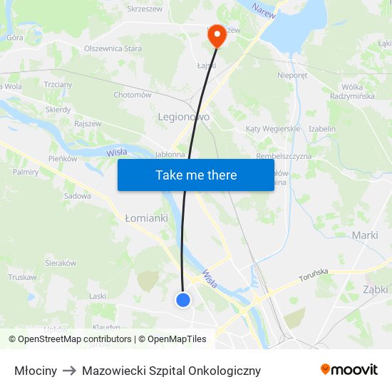 Młociny to Mazowiecki Szpital Onkologiczny map