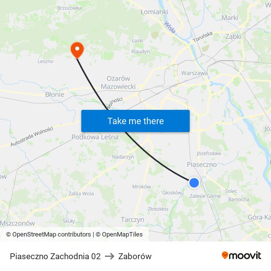 Piaseczno Zachodnia 02 to Zaborów map