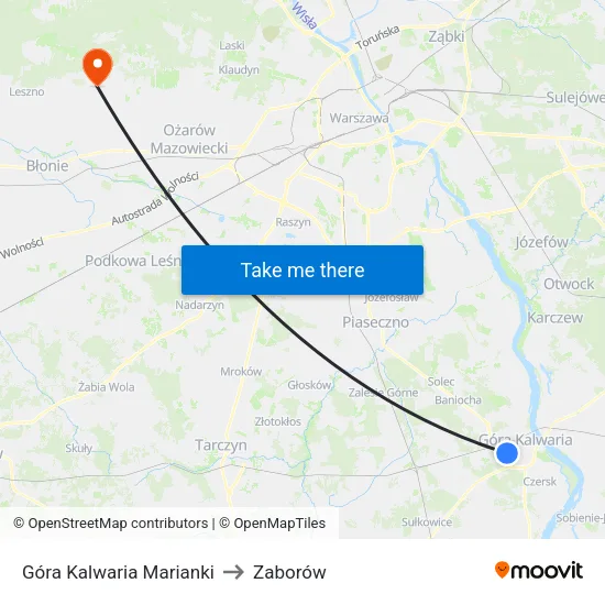 Góra Kalwaria Marianki to Zaborów map