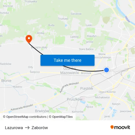 Lazurowa to Zaborów map