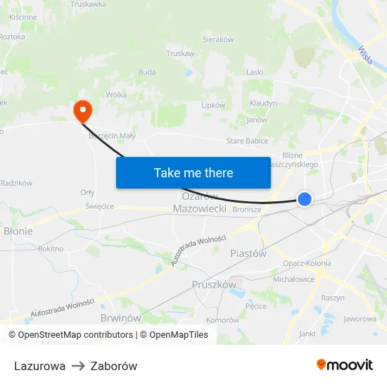 Lazurowa to Zaborów map
