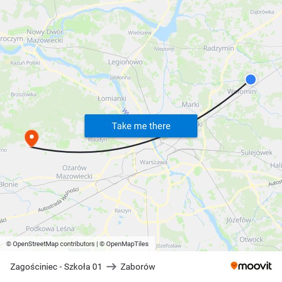 Zagościniec - Szkoła 01 to Zaborów map