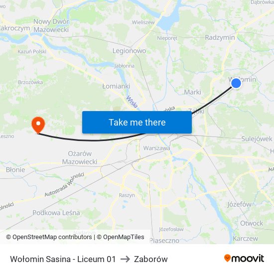 Wołomin Sasina - Liceum 01 to Zaborów map