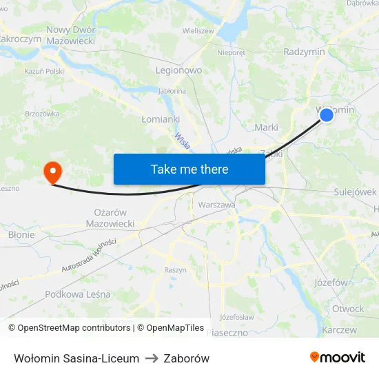 Wołomin Sasina - Liceum to Zaborów map