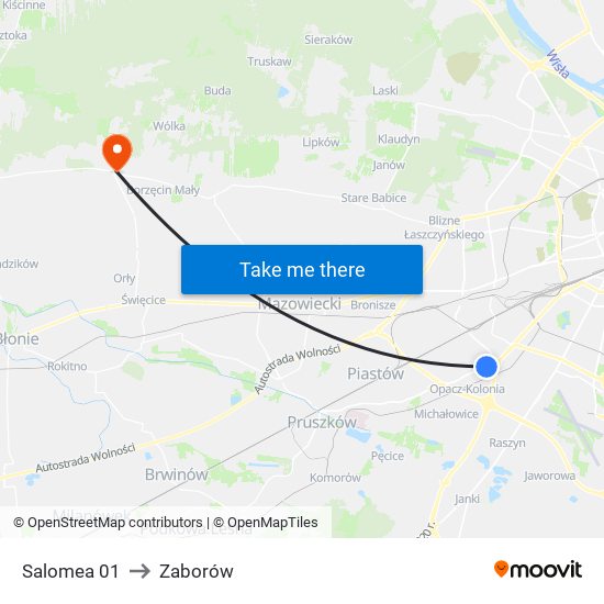 Salomea to Zaborów map