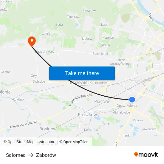Salomea to Zaborów map
